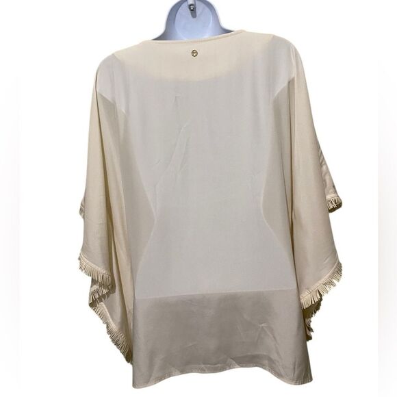 Marie Oliver Hudson Silk Champagne Fringe Poncho Top SZ Medium Western Quiet Lux - Picture 8 of 13